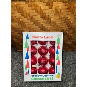 Vintage Christmas Glass Ball Ornaments-Red Round Ball 12 Ct In Box-Good Cond